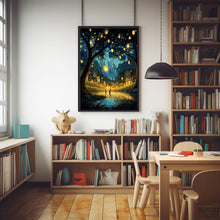 The Dancing Fireflies Poster - Enchanting Mystical Magical City Gardens Painting, Dreamy Nature-Inspired Urban Decor