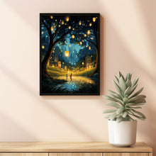 The Dancing Fireflies Poster - Enchanting Mystical Magical City Gardens Painting, Dreamy Nature-Inspired Urban Decor