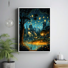 The Dancing Fireflies Poster - Enchanting Mystical Magical City Gardens Painting, Dreamy Nature-Inspired Urban Decor