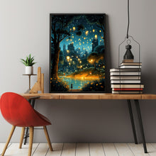 The Dancing Fireflies Poster - Enchanting Mystical Magical City Gardens Painting, Dreamy Nature-Inspired Urban Decor