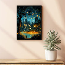 The Dancing Fireflies Poster - Enchanting Mystical Magical City Gardens Painting, Dreamy Nature-Inspired Urban Decor