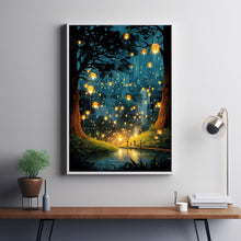 The Dancing Fireflies Poster - Enchanting Mystical Magical City Gardens Painting, Dreamy Nature-Inspired Urban Decor