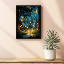 The Dancing Fireflies Poster - Enchanting Mystical Magical City Gardens Painting, Dreamy Nature-Inspired Urban Decor