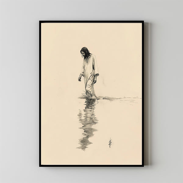 Jesus Christ Walking on Water, Christian Art, Poster Jesus Portrait, I Will Walk With Christ Poster, Jesus Oil Painting, Bible Verse Wall Art