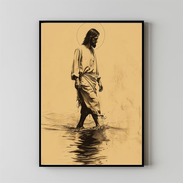 Jesus Christ Walking on Water, Christian Art, Poster Jesus Portrait, I Will Walk With Christ Poster, Jesus Oil Painting, Bible Verse Wall Art 22