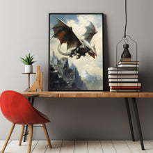 Majestic Dragon in Flight Poster - Soaring Fantasy Dragon Art, Epic Mythical Creature Wall Decor for Fantasy Lovers