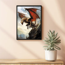 Legendary Powerful Bronze Dragon Poster - Majestic Beast in Lair of Ancients, Mythical Fantasy Art for Home Decor