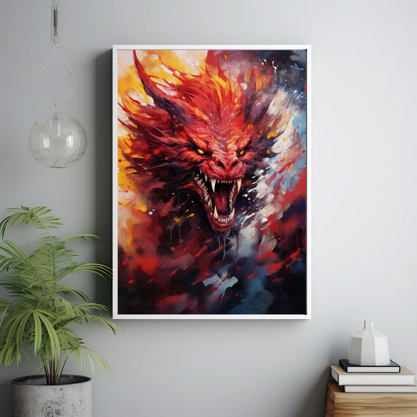 Red Dragon Wall Art - Red Dragon Poster - Fantasy Art Poster - Framed Art Print - Gift for Gamer