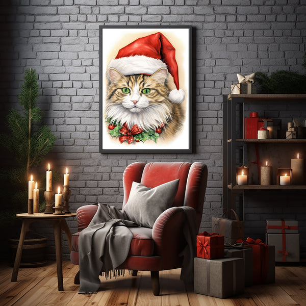 Cat in Santa Hat Poster - Perfect for Festive Holiday Decor