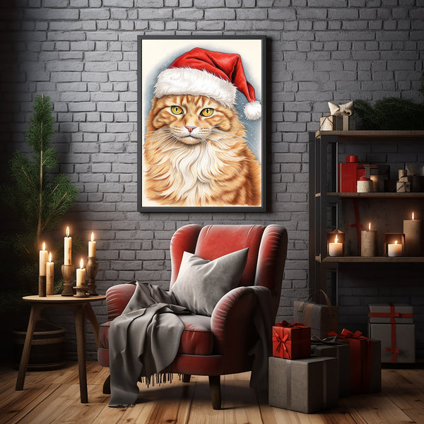 Adorable Cat in Santa Hat Poster - Perfect for Festive Holiday Decor