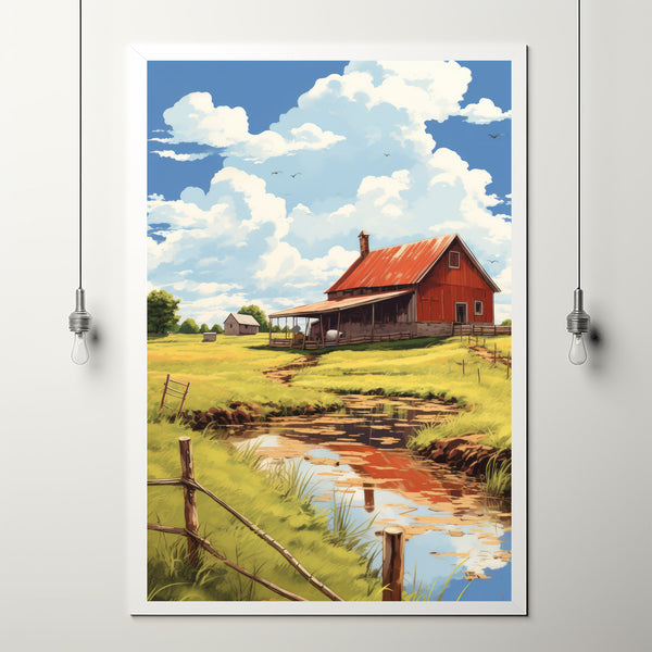 Vintage Farmhouse Painting - Classic Homestead Art Print - Rustic Country Farm Poster for Timeless Home Decor - Gift Framhouse