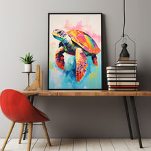 Minimalist Colorful Turtle Poster - Simple Yet Vibrant Turtle Painting, Perfect for Modern and Nature-Inspired Decor
