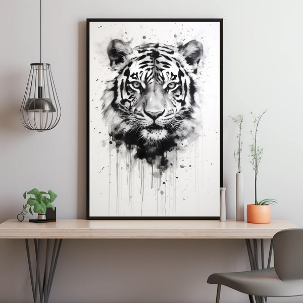 Fierce Majesty: Black and White Tiger Roaring Wall Art Poster | Spiritual Tiger Poster | Perfect Gift for Him