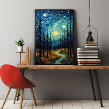 Van Gogh Inspired Spiritual Forest Starry Night Poster - Unique Metallic Art Print for Home Decor, Perfect Artistic Gift