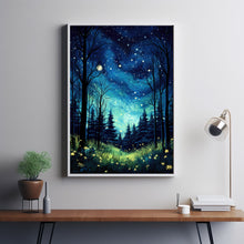 Van Gogh Inspired Spiritual Forest Starry Night Poster - Unique Metallic Art Print for Home Decor, Perfect Artistic Gift