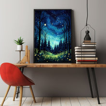 Van Gogh Inspired Spiritual Forest Starry Night Poster - Unique Metallic Art Print for Home Decor, Perfect Artistic Gift