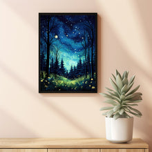 Van Gogh Inspired Spiritual Forest Starry Night Poster - Unique Metallic Art Print for Home Decor, Perfect Artistic Gift