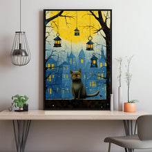 The Cat Watching the Birds Oil Painting Poster | Charming Cat Wall Art | Perfect Gift for Cat Lovers and Her