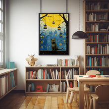 The Cat Watching the Birds Oil Painting Poster | Charming Cat Wall Art | Perfect Gift for Cat Lovers and Her