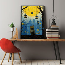 The Cat Watching the Birds Oil Painting Poster | Charming Cat Wall Art | Perfect Gift for Cat Lovers and Her