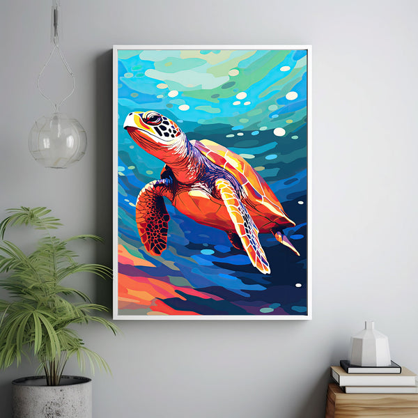 Minimalist Turtle Swimming Poster - Simple Lines and Colors, Modern Aquatic Wall Art for Home Decor