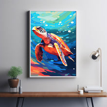 Minimalist Turtle Swimming Poster - Simple Lines and Colors, Modern Aquatic Wall Art for Home Decor