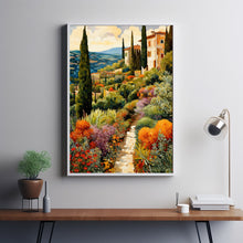 Tuscan Villa Garden in the Style of Gustav Klimt Poster - Tuscan Hills Landscape - Majestic Villa Amidst Vineyards | Framed Poster | Tuscan Countryside | Artful Countryside | Free Shipping