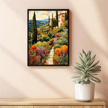 Tuscan Villa Garden in the Style of Gustav Klimt Poster - Tuscan Hills Landscape - Majestic Villa Amidst Vineyards | Framed Poster | Tuscan Countryside | Artful Countryside | Free Shipping