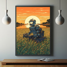 Robot Farming Rice Poster in Ukiyo-e Style | A Fusion of Futuristic and Traditional Art