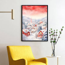 Scenic Red and White Snowy Village in Winter Poster | Charming Winter Landscape Wall Art Print | Cozy Holiday Home Decor